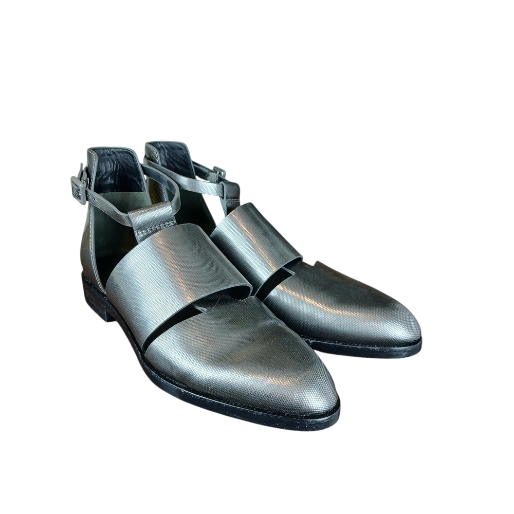 Alexander Wang Metallic Silver Cut Out Booties Sandal Gray Leather Size 6.5/37 - Picture 2 of 13